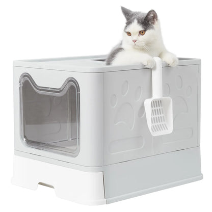 Front Entry Top Exit Cat Litter Box with Lid