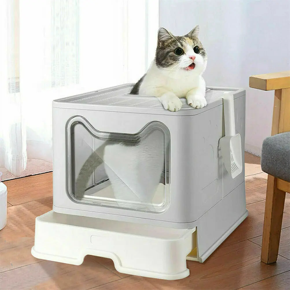Front Entry Top Exit Cat Litter Box with Lid