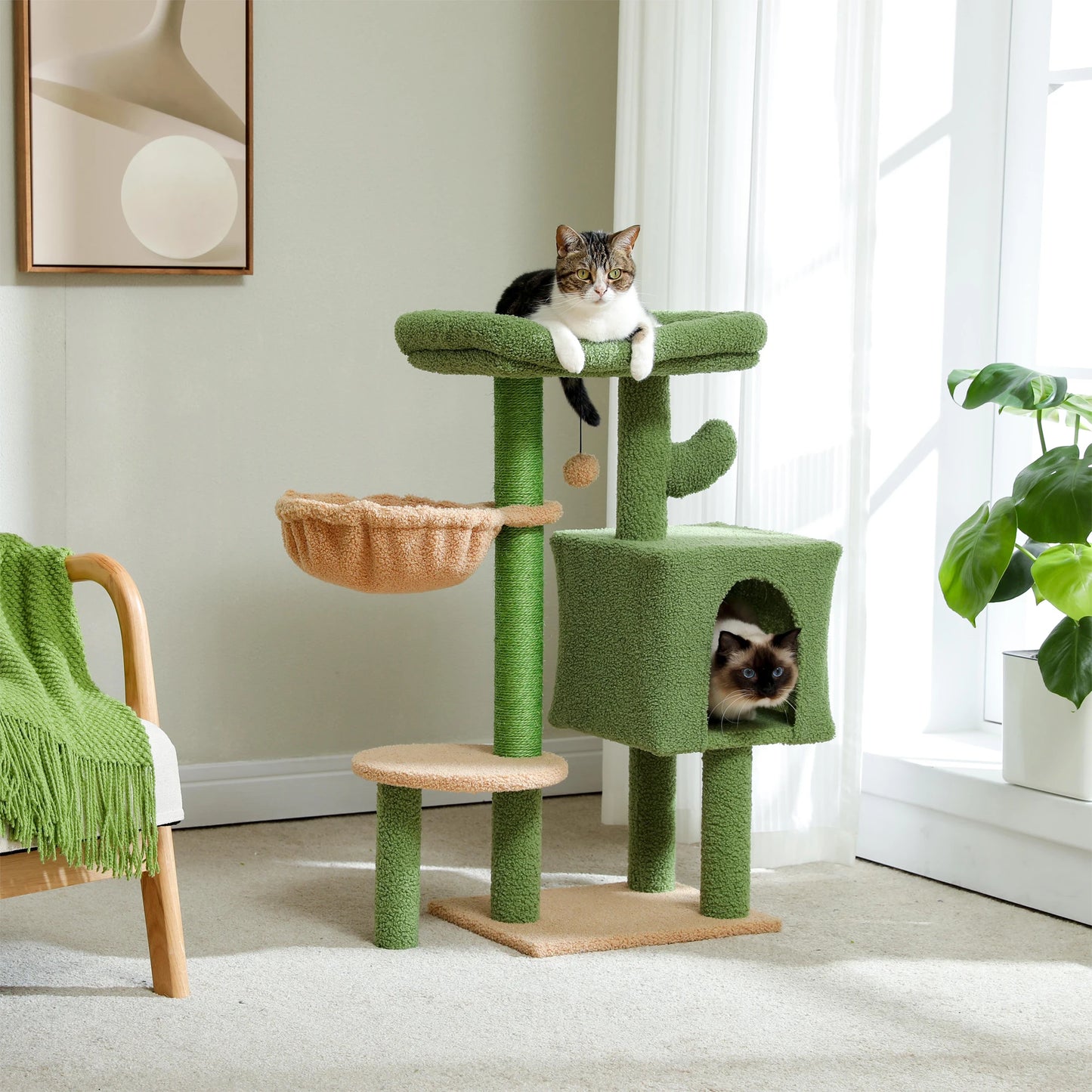 Cactus Cat Tree with Condo Hammock Tower