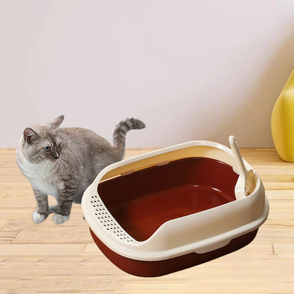 Semi Enclosed Cat Litter Box with Spoon