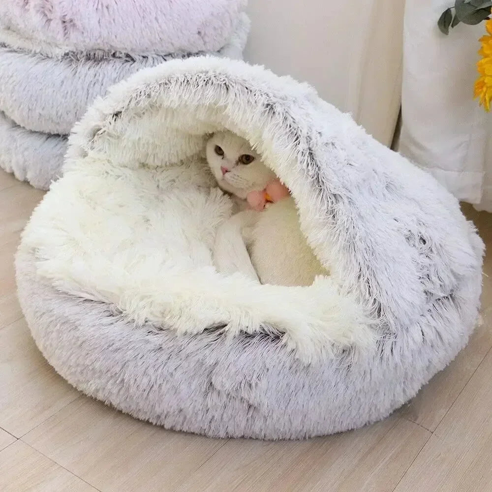 Long Soft Plush Round Cat Bed