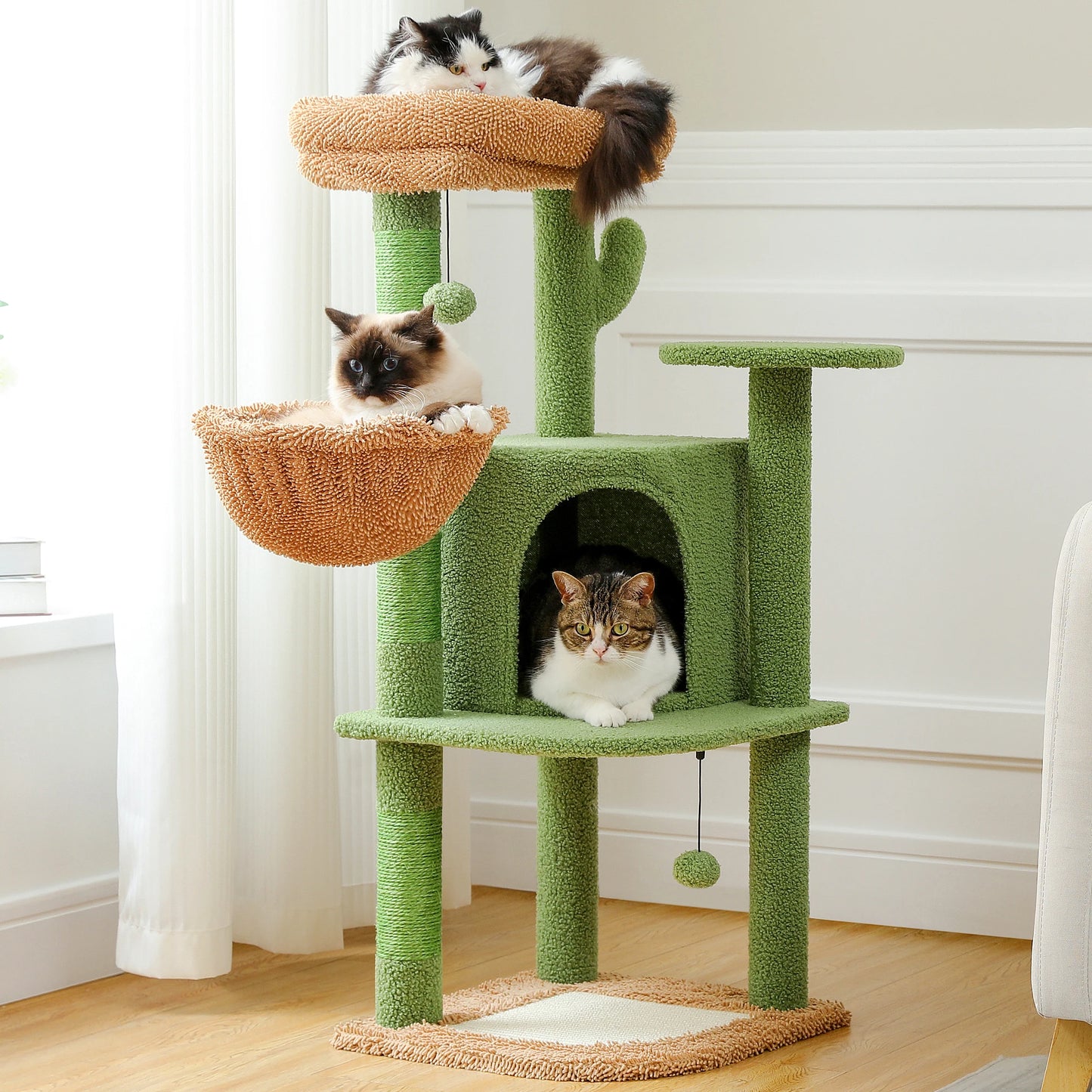 Cactus Cat Tree with Condo Hammock Tower