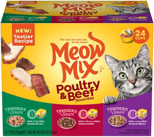 Meow Mix Tender Favorites Poultry & Beef Cat Food Trays Variety Pack