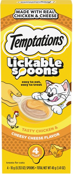 Temptations Lickable Spoons Tasty Chicken & Cheesy Cheese Cat Lickable Treats, .353-oz spoon, box of 4