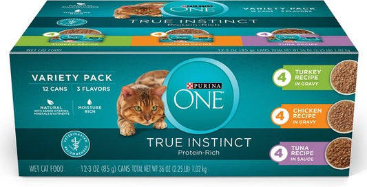 Purina ONE True Instinct Turkey, Chicken & Tuna Variety Pack Canned Cat Food, 3-oz, case of 12
