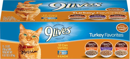 9 Lives Turkey Favorites Variety Pack Wet Cat Food, 5.5-oz can, case of 12