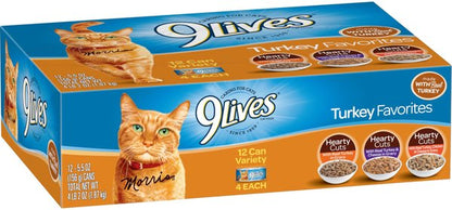 9 Lives Turkey Favorites Variety Pack Wet Cat Food, 5.5-oz can, case of 12
