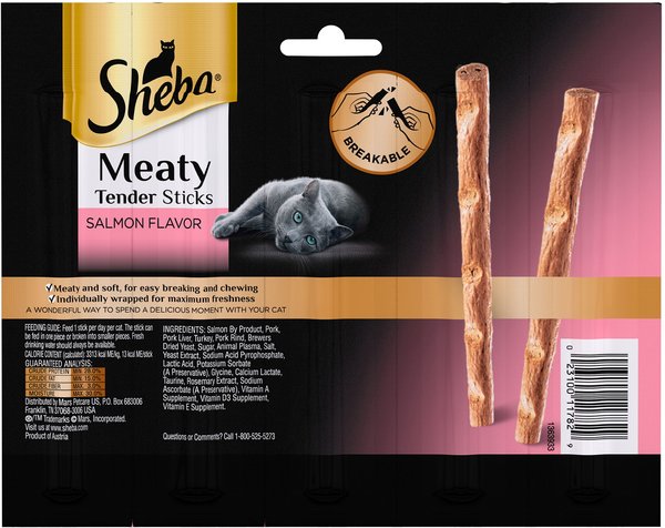 Sheba Meaty Tender Sticks Salmon Flavored Soft Adult Cat Treats