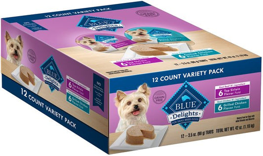 Blue Buffalo Divine Delights Pate Variety Pack Top Sirloin & Grilled Chicken Flavor Dog Food Trays, 3.5-oz, case of 12