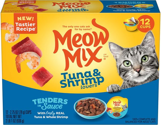 Meow Mix Tender Favorites with Real Tuna & Whole Shrimp in Sauce Cat Food Trays