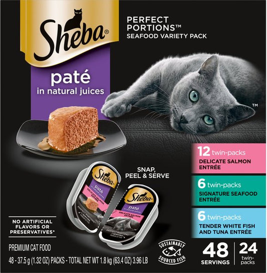 Sheba Perfect Portions Seafood Pate Variety Pack Grain-Free Adult Wet Cat Food Trays