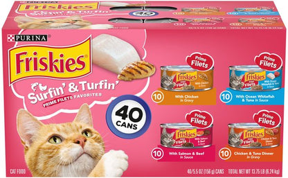 Friskies Surfin' & Turfin' Favorites Variety Pack Canned Cat Food, 5.5-oz, case of 40