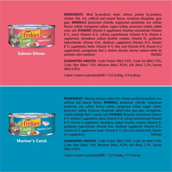 Purina Friskies Seafood & Chicken Pate Favorites Variety Pack Wet Cat Food, 5.5-oz can, case of 40