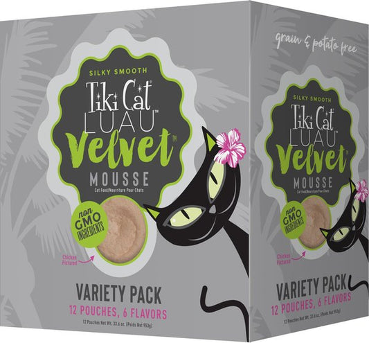Tiki Cat Luau Velvet Mousse Variety Pack Grain-Free Wet Cat Food, 2.8-oz pouch, case of 12
