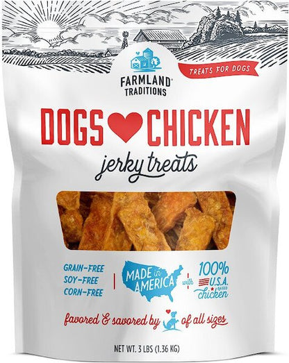 Farmland Traditions USA Dogs Love Chicken Grain-Free Jerky Strips Dog Treats, 3-lb bag