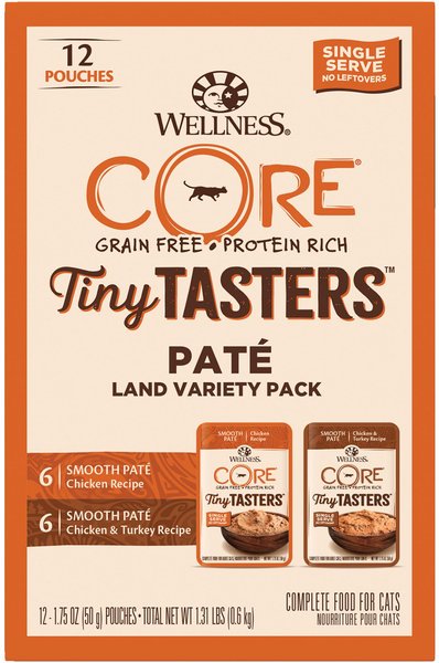 Wellness CORE Tiny Tasters Chicken, Chicken & Turkey Pate Land Variety Pack Grain-Free Cat Food Pouches