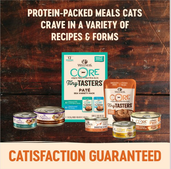 Wellness CORE Tiny Tasters Chicken, Chicken & Turkey Pate Land Variety Pack Grain-Free Cat Food Pouches