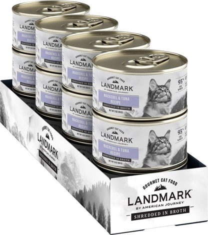 American Journey Landmark Mackerel & Tuna Recipe in Broth Grain-Free Canned Cat Food, 3-oz can, case of 12