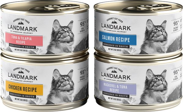 American Journey Landmark Seafood & Chicken in Broth Variety Pack Grain-Free Canned Cat Food, 3-oz can, case of 12