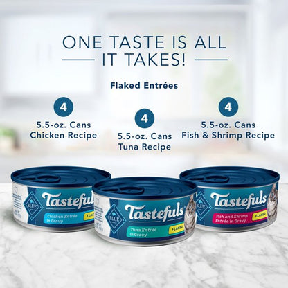 Blue Buffalo Tastefuls Tuna, Chicken, Fish & Shrimp Entrées Variety Pack Flaked Wet Cat Food