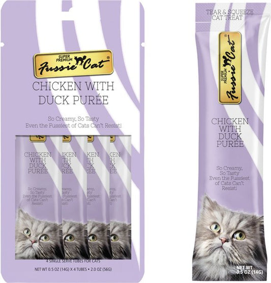 Fussie Cat Chicken with Duck Puree Lickable Cat Treats, 0.5-oz pouch, pack of 4
