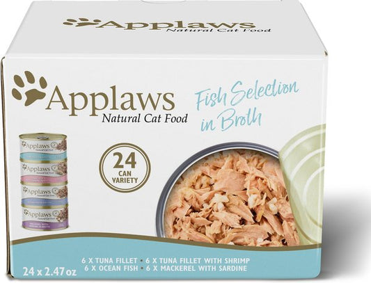 Applaws Fish Broth Variety Pack Wet Cat Food, 2.47-oz, case of 24