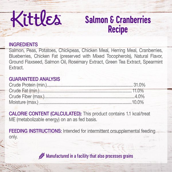 Bundle: Variety Pack - Wellness Kittles Natural Grain-Free Chicken & Cranberries Crunchy Cat Treats, 2-oz bag, Tuna & Cranberries and Salmon & Cranberries Flavors