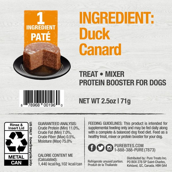 PureBites Dog Pates Duck Food Topping, 2.5-oz can