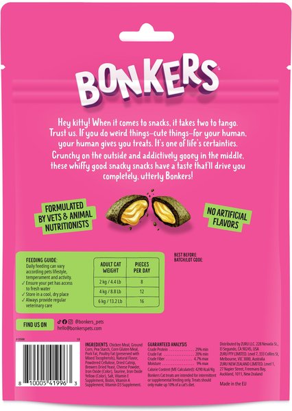 Bonkers Cat Pillows Catnip, Chick 'N & Cheddar Flavored Crunchy Cat Treats