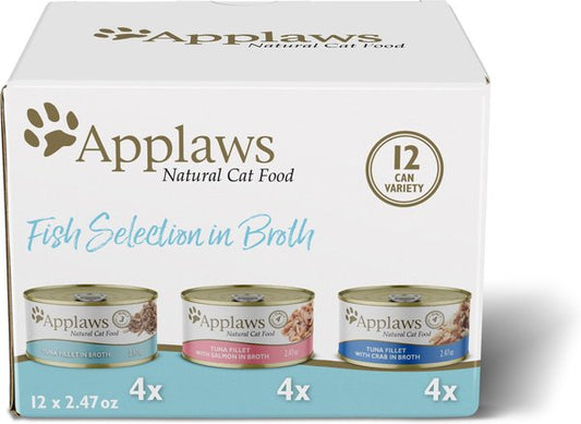 Applaws Fish Variety Pack in Broth Limited Ingredient Canned Wet Cat Food, 2.47-oz can, case of 12