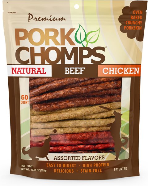 Premium Pork Chomps Munchy Sticks Dog Treats, 50 count